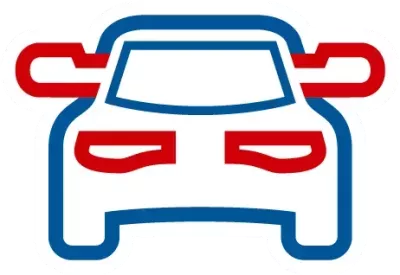 A logo of highlighted mirrors on a car