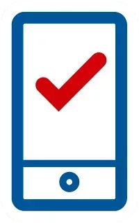 A cellphone with a red tick on it